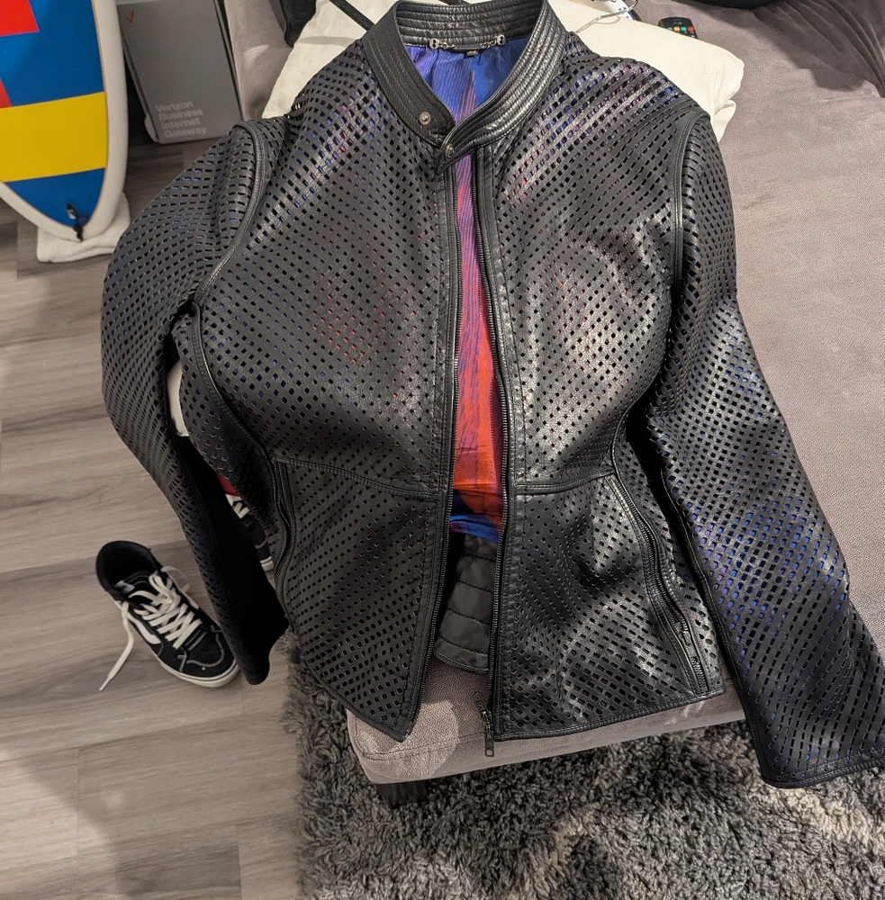 Stunning Roberto Cavalli Woven Leather Motorcycle Style Jacket